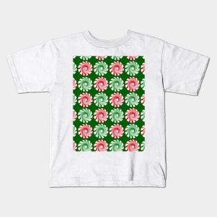 Peppermint swirl candy on green Kids T-Shirt
